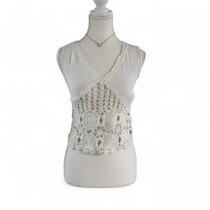 White Crotchet Going Out Tropical Summer Spring Tank Top Womens Size Small